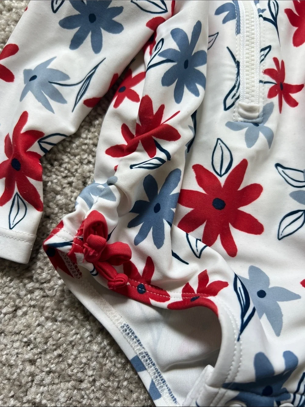 Carter's White Long Sleeve Swimsuit with Red & Navy Floral Print